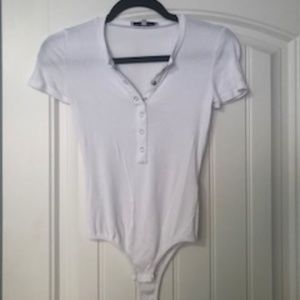 White, henley style, body suit
